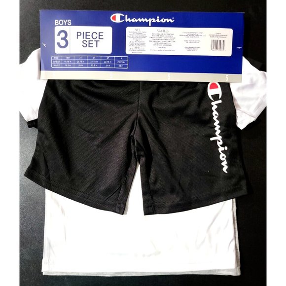 Champion Boys 3 Piece Set Polyester Tees Cotton Tee Short Grey & White Size 5 - Picture 5 of 5